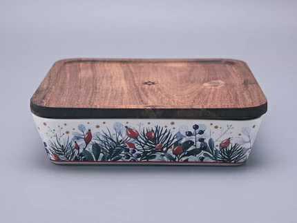 Набор для запекания с деревянной крышкой (2 предмета) в подарочной упаковке, форма Стандартная, рисунок Календа, арт 42.00075.00.1