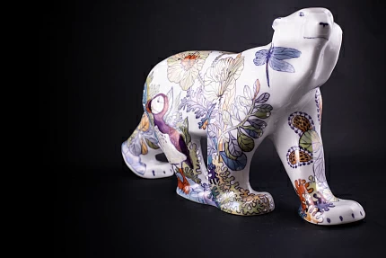 Скульптура Медведь идущий, большой размер, рисунок Цветущая Арктика 2, арт 62.16342.00.1