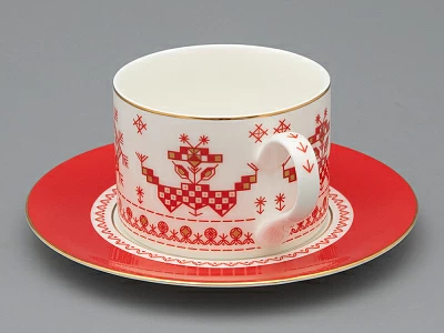 Чашка с блюдцем 250 мл форма Премиум рисунок Петушки-гребешки, арт 81.33558.00.1