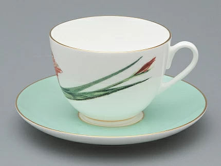 Чашка с блюдцем L’Art des Fleurs в подарочной упаковке, форма Весенняя 2, рисунок Тигровый ирис, арт 81.33404.00.1