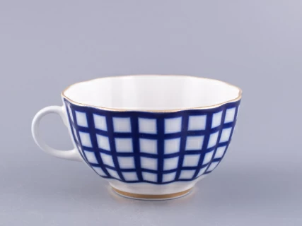 Чашка с блюдцем чайная 250 мл форма Тюльпан рисунок Кобальтовая клетка арт. 81.14860.00.1, 