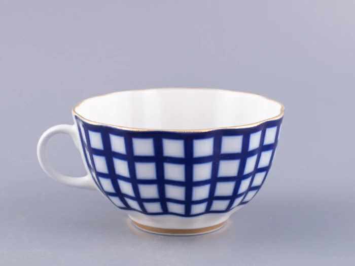 Чашка с блюдцем чайная 250 мл форма Тюльпан рисунок Кобальтовая клетка арт. 81.14860.00.1, 
