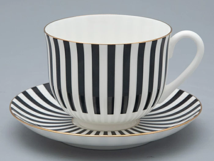 Чашка с блюдцем чайная форма Ландыш рисунок Да и нет Черный, арт. 81.32283.00.1, 