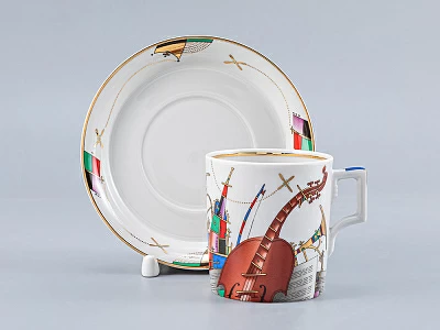 Чашка с блюдцем чайная форма Гербовая рисунок Музыкальные инструменты арт. 81.28040.00.1