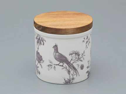 Набор банок с деревянной крышкой (3 предмета) форма Стандартная, рисунок Monplaisir Violet, арт 42.00062.00.1 Набор банок с деревянной крышкой (3 предмета) форма Стандартная, рисунок Monplaisir Violet, арт 42.00062.00.1