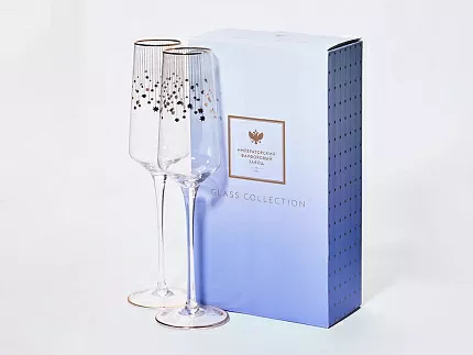 Набор из 2-х бокалов для шампанского 230 мл в подарочной упаковке, рисунок Азур золотой, арт 14.11448.07
