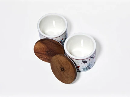 Набор банок 80 мм с деревянной крышкой (3 предмета), в подарочной упаковке, форма Стандартная, рисунок Календа, арт 42.00071.00.1