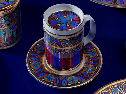 Бокал с блюдцем и крышкой 390 мл в подарочной упаковке, форма Топ, рисунок Готический 7, арт. 81.34168.00.1