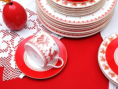 Чашка с блюдцем 250 мл форма Премиум рисунок Петушки-гребешки, арт 81.33558.00.1