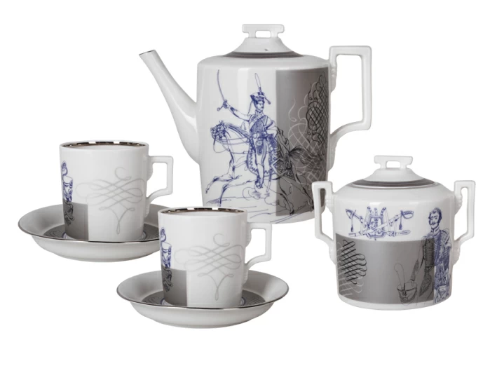 Сервиз чайный форма Гербовая рисунок Гусарский, 6 персон 14 предметов, арт. 81.24660.00.1, 