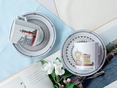 Чашка с блюдцем чайная, форма Гербовая, рисунок Серебряный город 3, арт. 81.32586.00.1 Чашка с блюдцем чайная, форма Гербовая, рисунок Серебряный город 3, арт. 81.32586.00.1