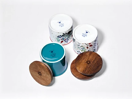 Набор банок 80 мм с деревянной крышкой (3 предмета), в подарочной упаковке, форма Стандартная, рисунок Календа, арт 42.00071.00.1