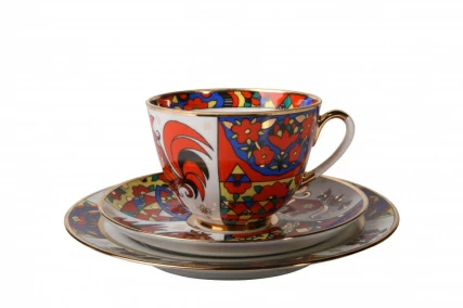 Трехпредметный комплект чайный 230 мл форма Весенняя рисунок Народные узоры арт. 81.18074.00.1, 