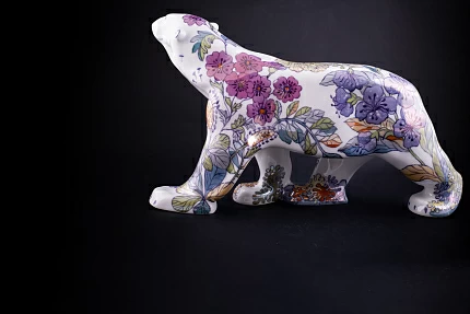 Скульптура Медведь идущий, большой размер, рисунок Цветущая Арктика 2, арт 62.16342.00.1