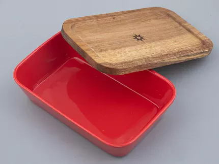 Набор для запекания с деревянной крышкой (2 предм. прямоуг.) форма Стандартная рисунок Календа арт. 42.00042.00.1