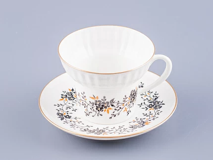 Чашка с блюдцем кофейная 155 мл форма Волна рисунок Тонкие веточки арт. 81.14403.00.1