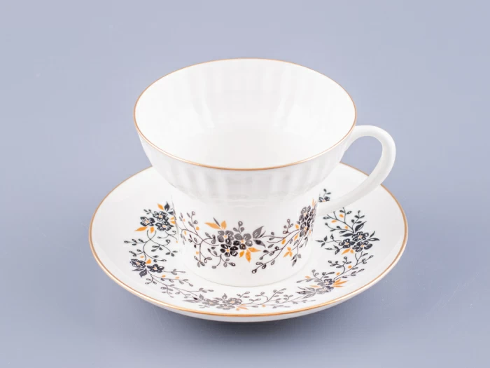 Чашка с блюдцем кофейная 155 мл форма Волна рисунок Тонкие веточки арт. 81.14403.00.1, 