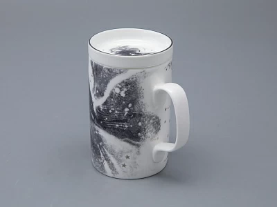 Бокал с блюдцем и крышкой 400 мл в подарочной упаковке, форма top рисунок Черный мустанг, арт 81.34276.00.1