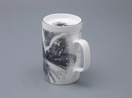 Бокал с блюдцем и крышкой 400 мл в подарочной упаковке, форма top рисунок Черный мустанг, арт 81.34276.00.1, 