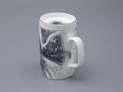 Бокал с блюдцем и крышкой 400 мл в подарочной упаковке, форма top рисунок Черный мустанг, арт 81.34276.00.1