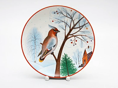 Декоративная тарелка 195 мм форма Эллипс рисунок Январский Свиристель арт. 80.80353.00.1