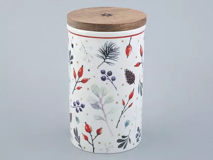 Банка с деревянной крышкой (высокая 165мм) форма Стандартная рисунок Календа арт. 42.00040.00.1