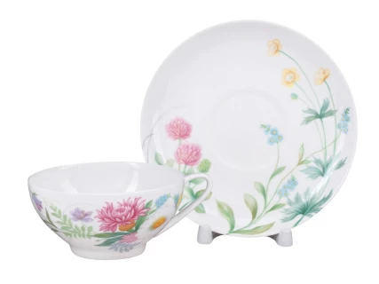 Чашка с блюдцем чайная 300 мл форма Купольная рисунок Полевые цветы №2 арт. 81.23108.00.1, 