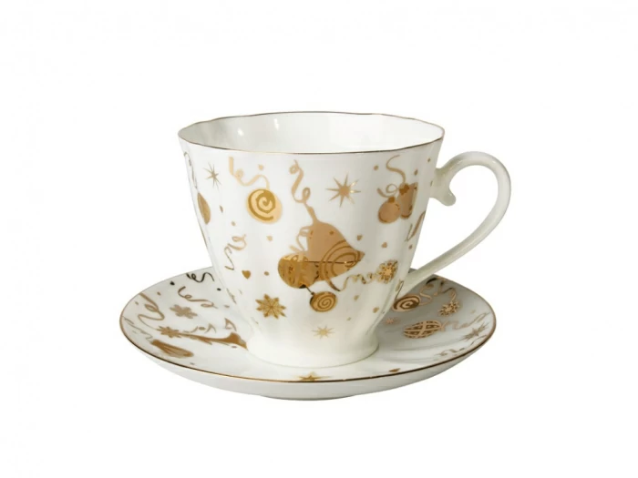 Чашка с блюдцем кофейная 200 мл форма Гвоздика рисунок Веселый праздник арт. 81.19272.00.1, 