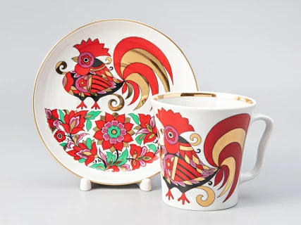 Бокал с блюдцем форма Ленинградский рисунок Красный петух 360 мл арт. 81.25772.00.1, 