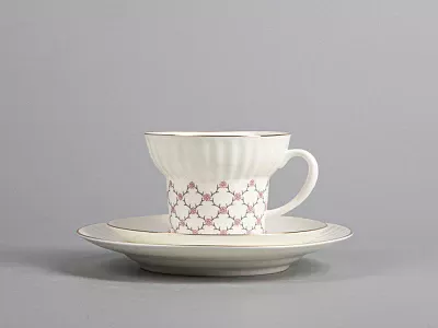 Трехпредметный комплект чайный форма Волна рисунок Розовая сетка 155 мл арт. 81.14622.00.1