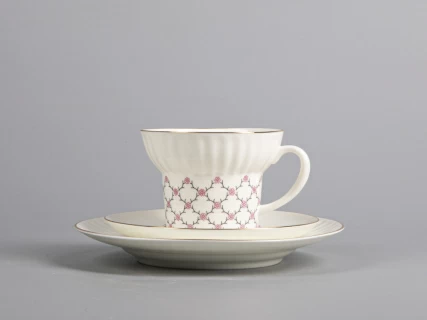 Трехпредметный комплект чайный форма Волна рисунок Розовая сетка 155 мл арт. 81.14622.00.1, 