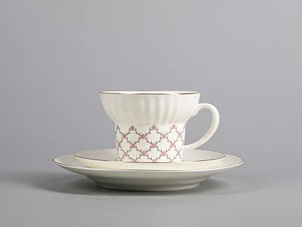 Трехпредметный комплект чайный форма Волна рисунок Розовая сетка 155 мл арт. 81.14622.00.1