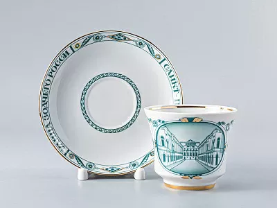 Чашка с блюдцем чайная 220 мл форма Банкетная рисунок Улица зодчего Росси арт. 81.14850.00.1