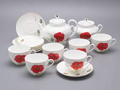 Сервиз чайный форма Весенняя 2 рисунок Маки на 6 персон 14 предметов, арт. 81.34140.00.1