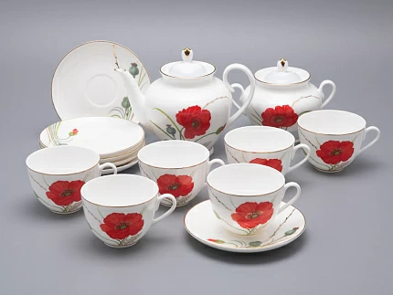 Сервиз чайный форма Весенняя 2 рисунок Маки на 6 персон 14 предметов, арт. 81.34140.00.1