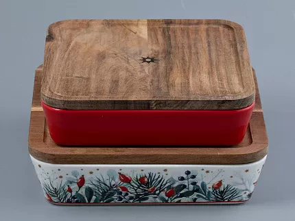 Набор для запекания с деревянной крышкой ( 2 предм.квадратные ) форма Стандартная рисунок Календа арт. 42.00043.00.1