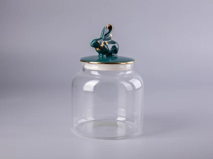 Подарочный набор Банка с фарфоровой крышкой Кролик изумруд арт. 14.10075.07, 