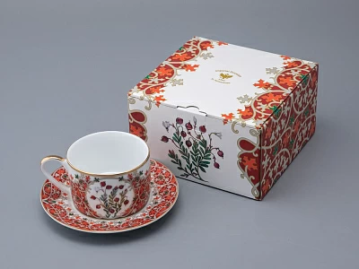 Чашка с блюдцем 250 мл в подарочной упаковке форма Соло рисунок Клюква заповедная, арт. 81.34280.00.1