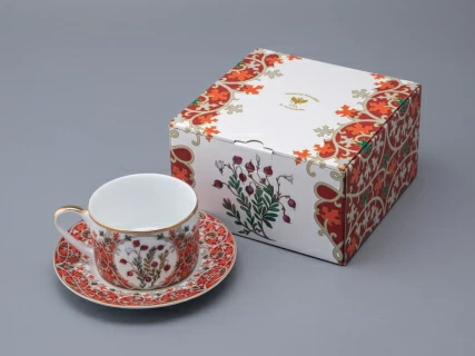 Чашка с блюдцем 250 мл в подарочной упаковке форма Соло рисунок Клюква заповедная, арт. 81.34280.00.1, 