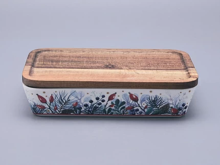 Набор для запекания с деревянной крышкой (2 предмета), в подарочной упаковке, форма Стандартная, рисунок Календа, арт 42.00073.00.1