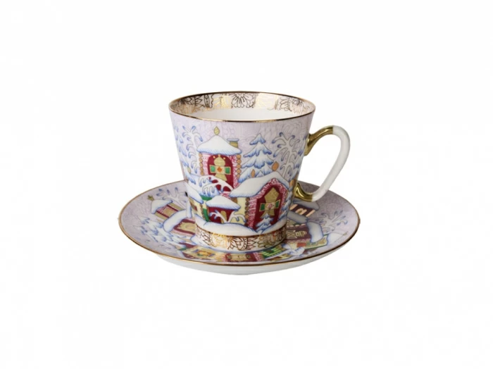 Чашка с блюдцем кофейная 80 мл форма Черный кофе рисунок Зимний день арт. 81.14678.00.1, 