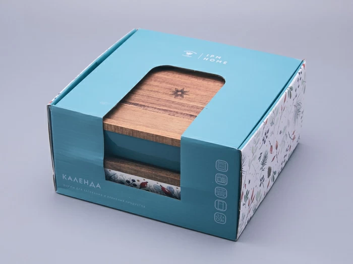 Набор для запекания с деревянной крышкой (2 предмета) в подарочной упаковке, форма Стандартная, рисунок Календа, арт 42.00075.00.1, 