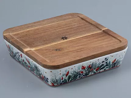 Набор для запекания с деревянной крышкой ( 2 предм.квадратные ) форма Стандартная рисунок Календа арт. 42.00043.00.1