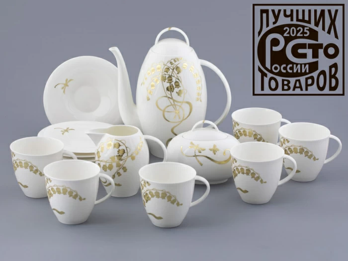 Сервиз чайный на 6 персон, 15 предметов, форма Оливия, рисунок Нежный ландыш, арт 81.31430.00.1, 