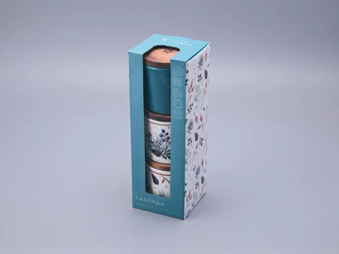 Набор банок 80 мм с деревянной крышкой (3 предмета), в подарочной упаковке, форма Стандартная, рисунок Календа, арт 42.00071.00.1, 