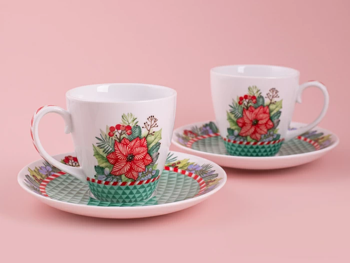 Набор бокалов с блюдцем 2шт форма Весна, рисунок Зимняя история (зеленый) арт. 81.11373.00.1, 