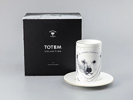 Бокал с блюдцем Тотем в подарочной упаковке, рисунок Медведь арт. 81.28376.00.1 Бокал с блюдцем Тотем в подарочной упаковке, рисунок Медведь арт. 81.28376.00.1