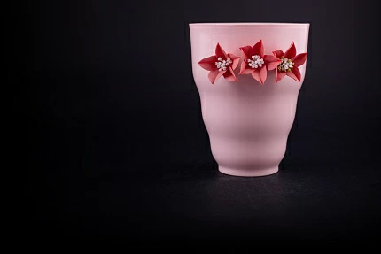 Бокал для салфеток, форма Флора фарфора, Розовый с розовым крупным цветком, арт 60.06880.00.1