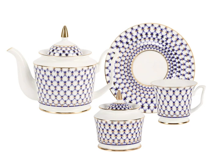 Сервиз чайный форма Юлия рисунок Кобальтовая сетка, 6 персон 14 предметов арт. 81.26236.00.1, 