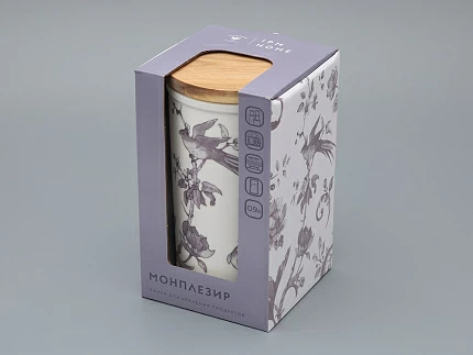 Банка с деревянной крышкой (высокая) форма Стандартная, рисунок Monplaisir Violet, в упаковке, арт 42.00061.00.1 Банка с деревянной крышкой (высокая) форма Стандартная, рисунок Monplaisir Violet, в упаковке, арт 42.00061.00.1